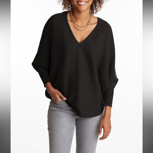 Karlie Viscose Black V-neck Dolman Sleeve Ribbed Knit Pullover Sweater Size S - Picture 1 of 9